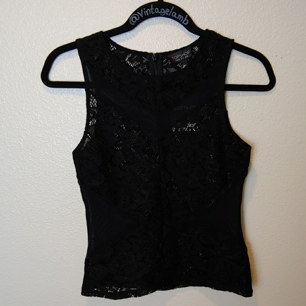 NWT Topshop sheer black lace/mesh top sz 4